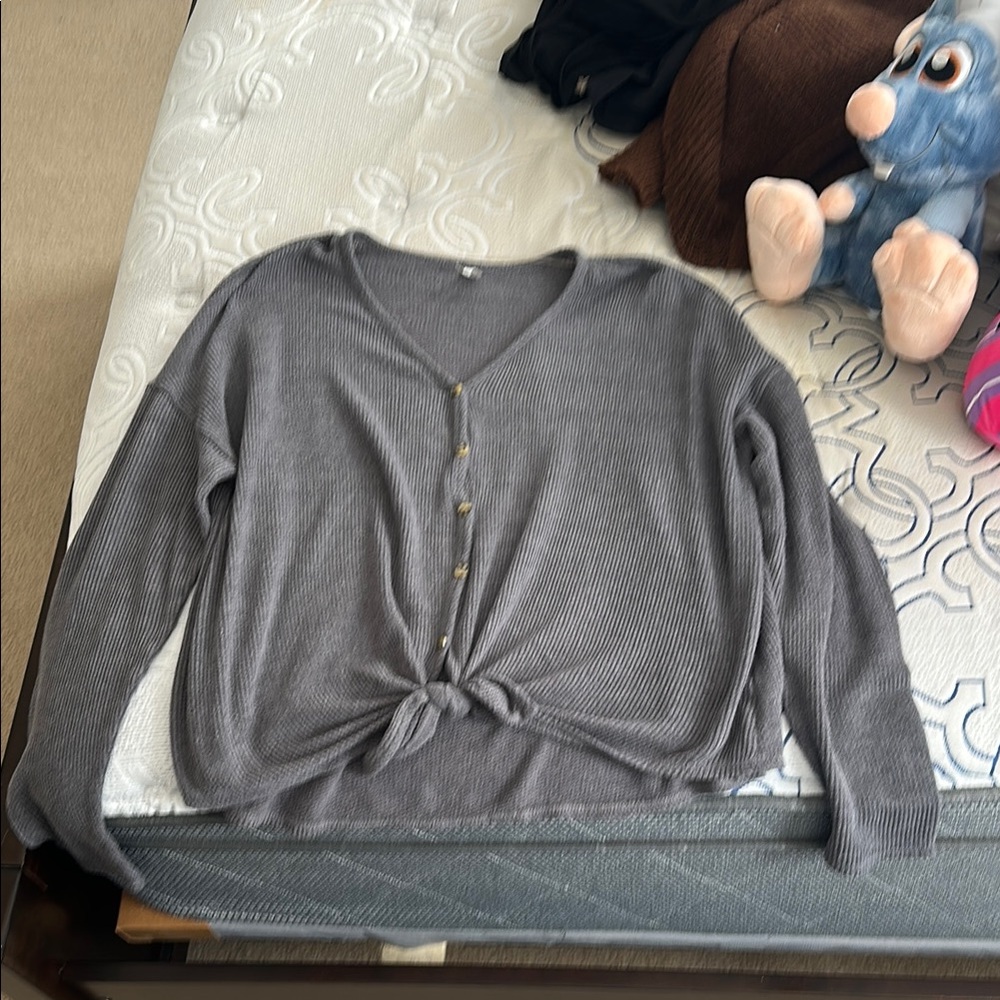 Gray Button-Up Knit Cardigan